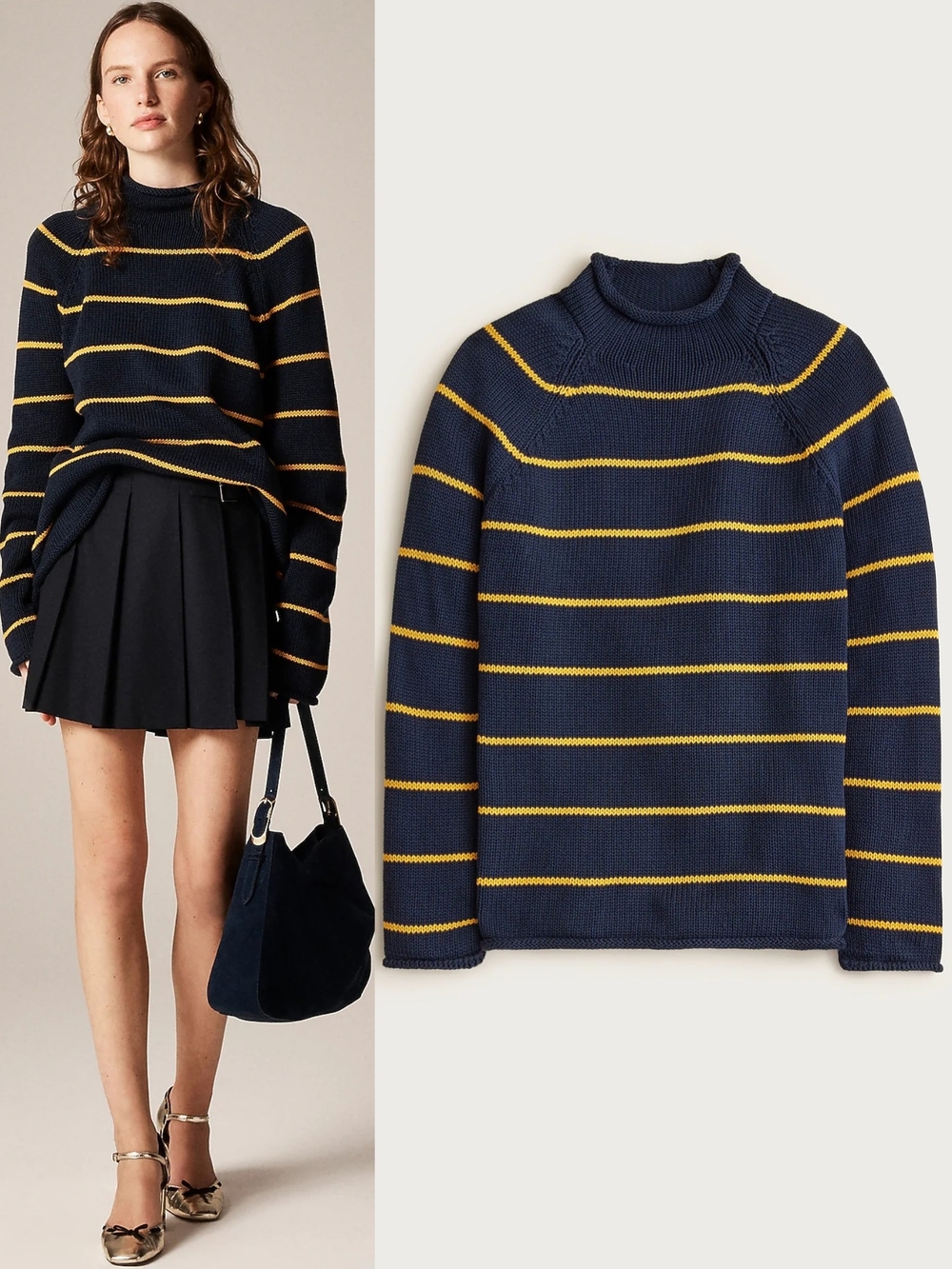 New! J. Crew 1988 Rollneck Sweater in Stripe Darkest Indigo Sunset M Unisex